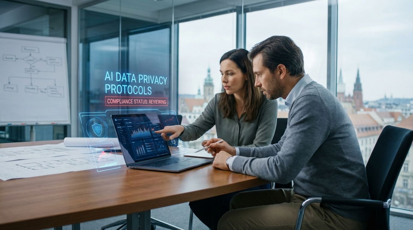 Cégvezetők tárgyalóban AI adatvédelmi döntés előtt