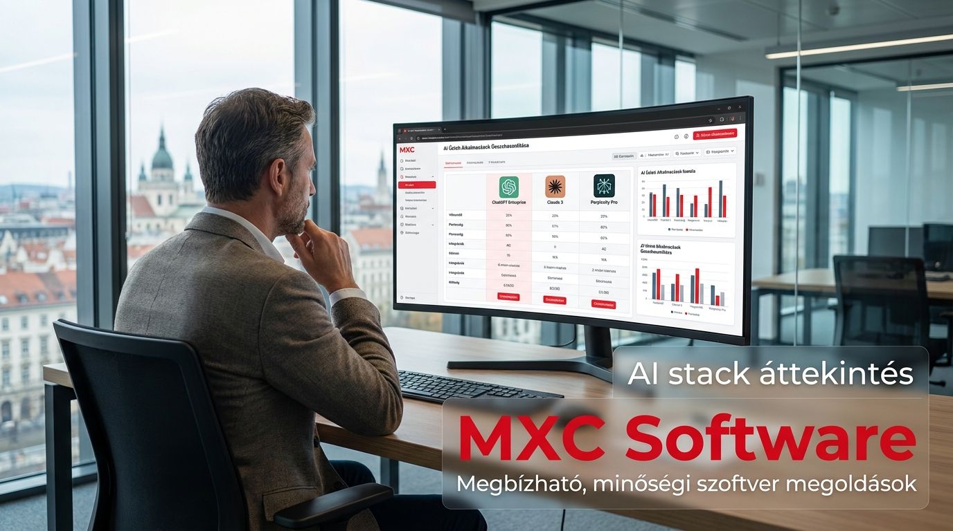 Cégvezető AI-alapú üzleti dashboard előtt döntési helyzetben