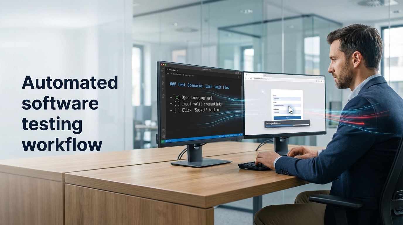Markdownban írt tesztforgatókönyv és AI által vezérelt böngésző