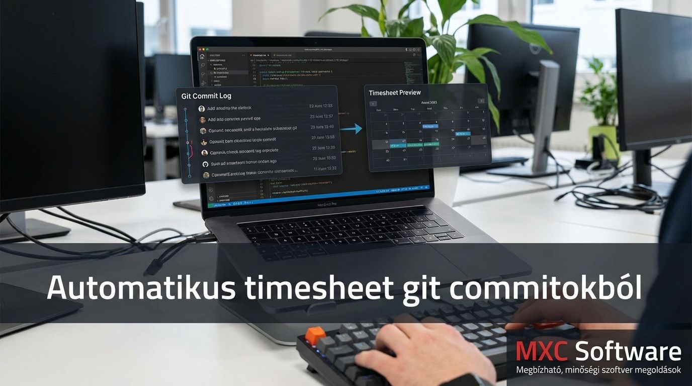 Fejlesztő kódolás közben, git commitok alapján generált timesheet vizualizációval