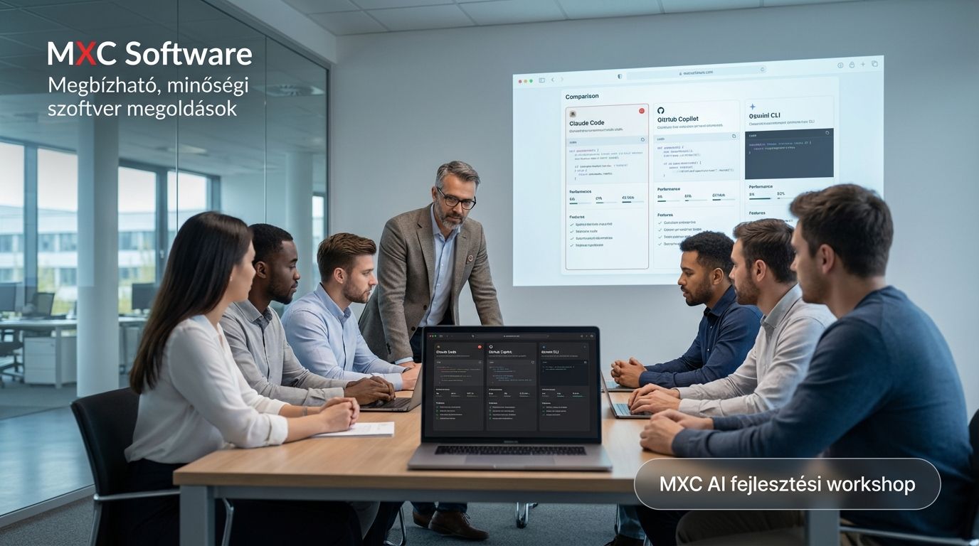 CTO és fejlesztők AI fejlesztői eszközöket hasonlítanak össze egy meeting során