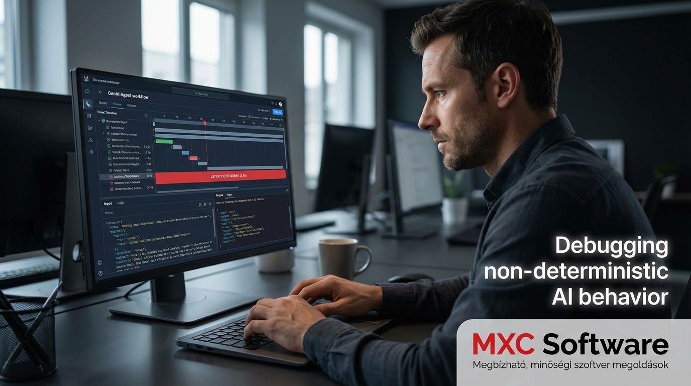 Fejlesztő egy GenAI agent workflow trace nézetét elemzi