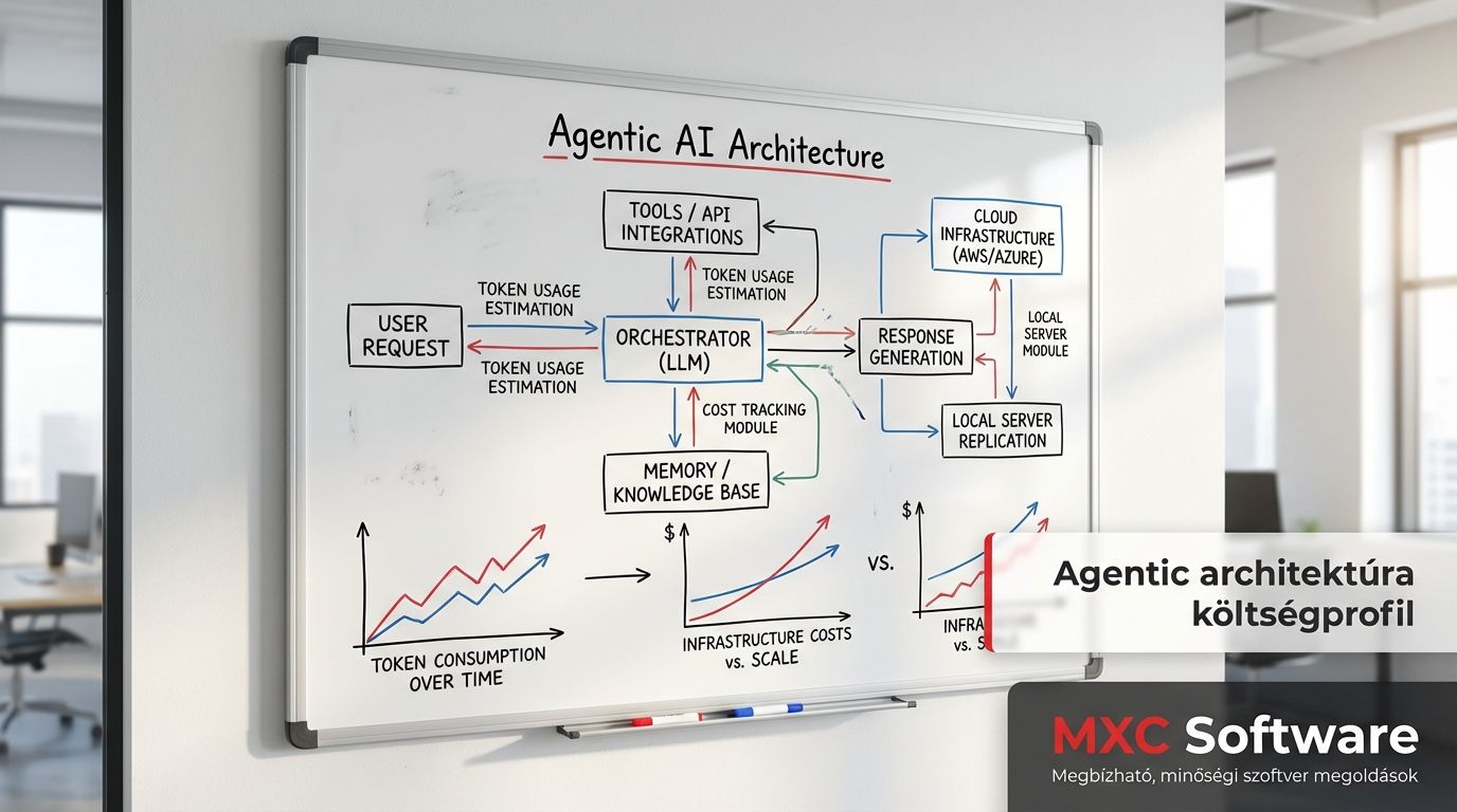 Agentic AI architektúra vázlat token- és infrastruktúra elemekkel